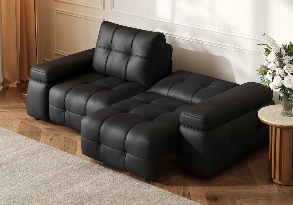 96" 2-Seater Genuine Leather Power Convertible Sleeper Sofa with adjustable armrests