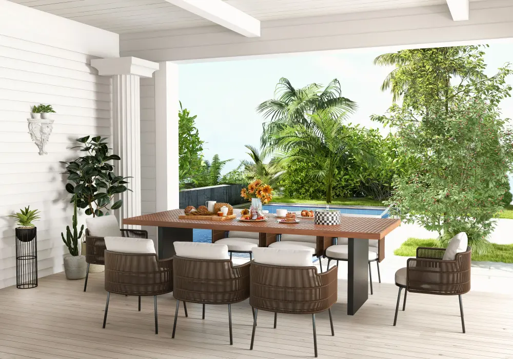 Grida 9-Piece Outdoor Teak & Resin Rattan Rectangular Dining Set with 8 Chairs