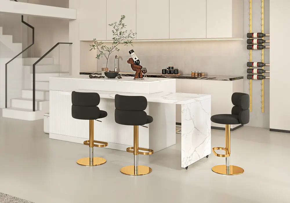Modern 2057mm–2692mm Uitschuifbaar Keukeneiland met Marmerpatroon, Deuren & Laden, Wit