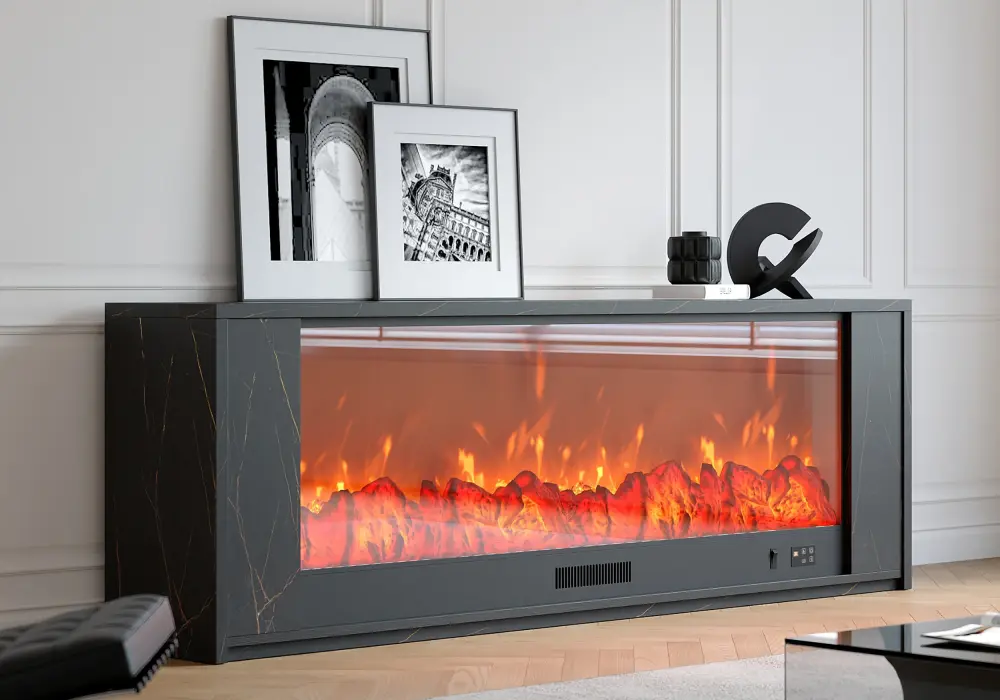 1803 mm marmerfineer elektrische haard tv-meubel met afstandsbediening