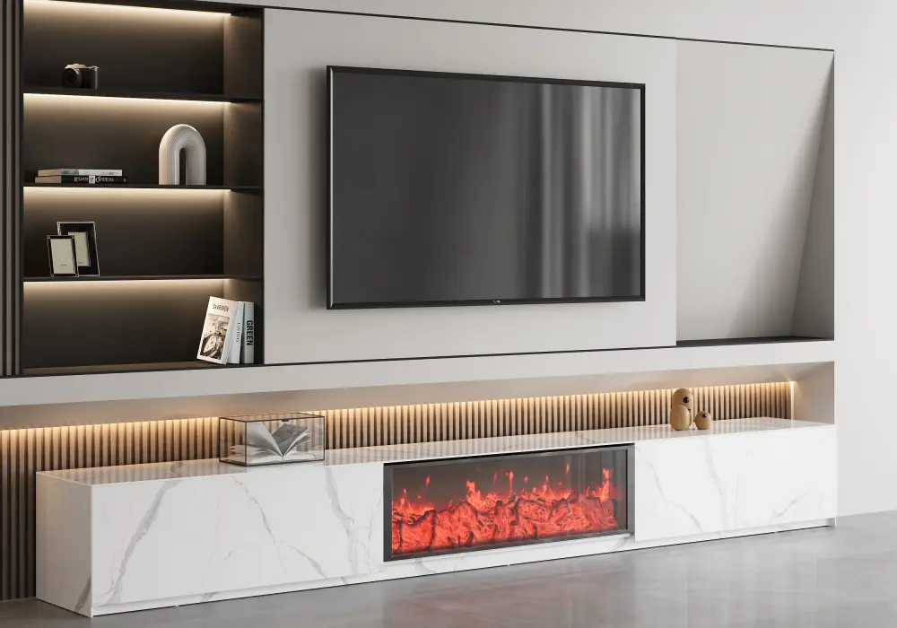 2210 mm gesinterd steen LED-vlam tv-meubel met 2 laden