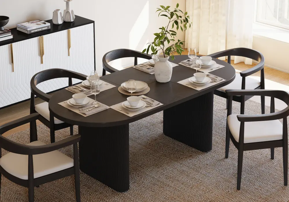 Fluve 63"-79" Extendable Oval Black Dining Table, Seats 4-6