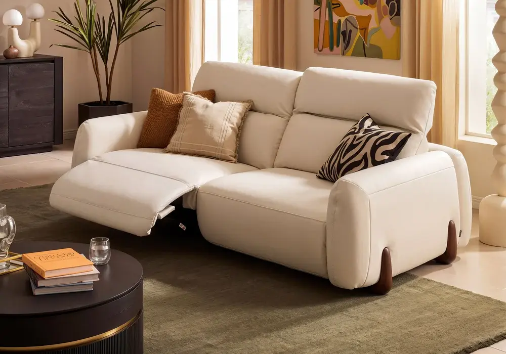 Curva 85" Genuine Leather Power Reclining Sofa with Adjustable Headrest