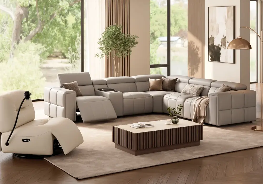 Genuine Leather Built-In Cooler Power Reclining Sofa