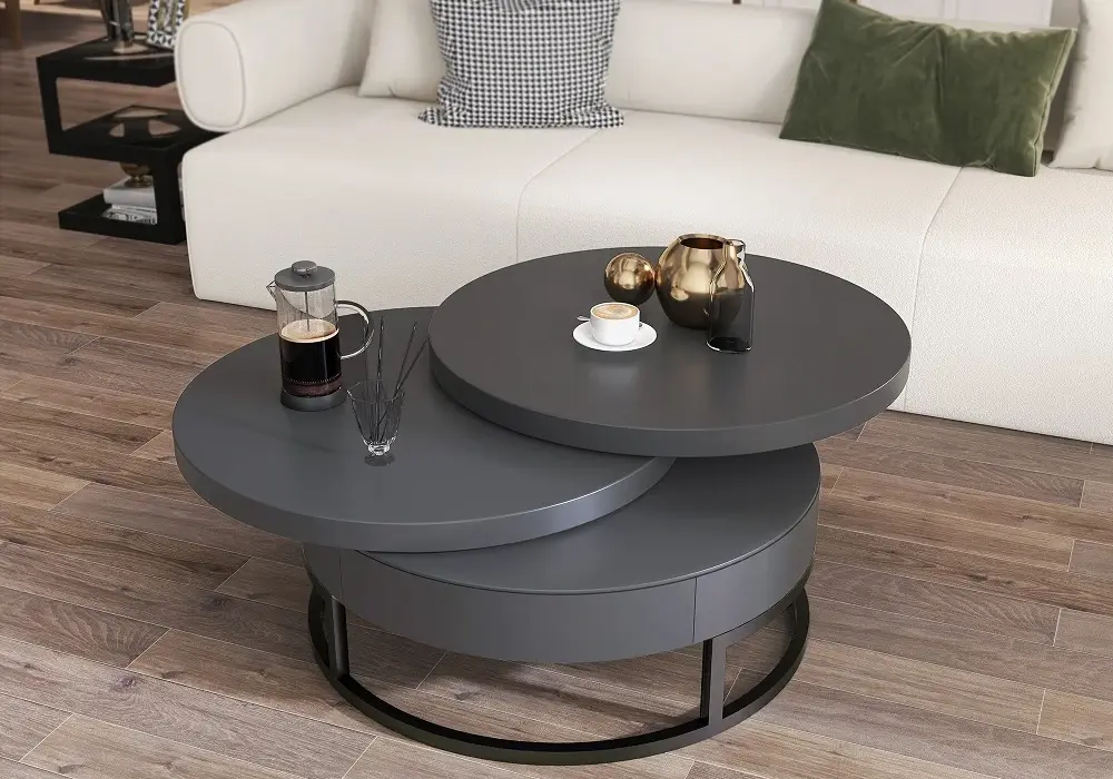 Modern 813 mm Round Swivel Wood Coffee Table with Storage