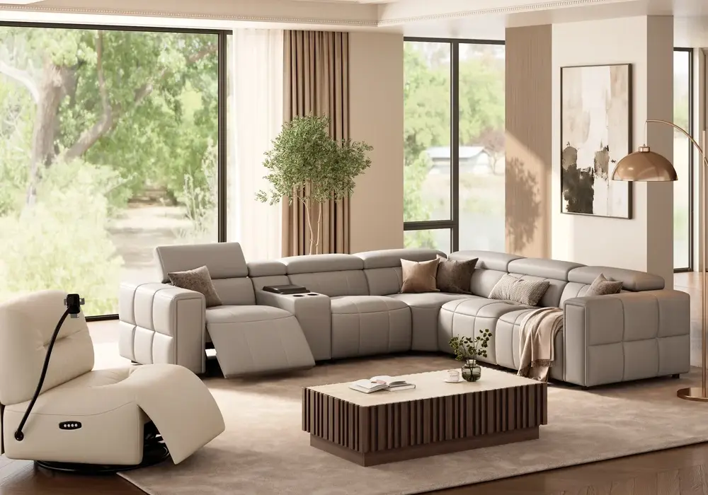 Genuine Leather Built-In Cooler Power Reclining Sofa