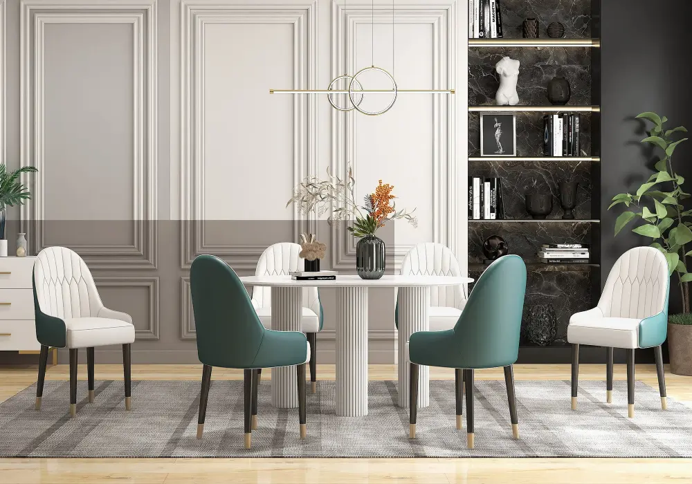 55.1" Modern Round Sintered Stone Dining Table Seats 4 People