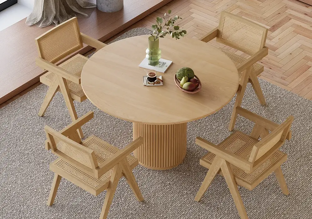 Japandi 39" Round Natural Wood Dining Table, Seats 2-4