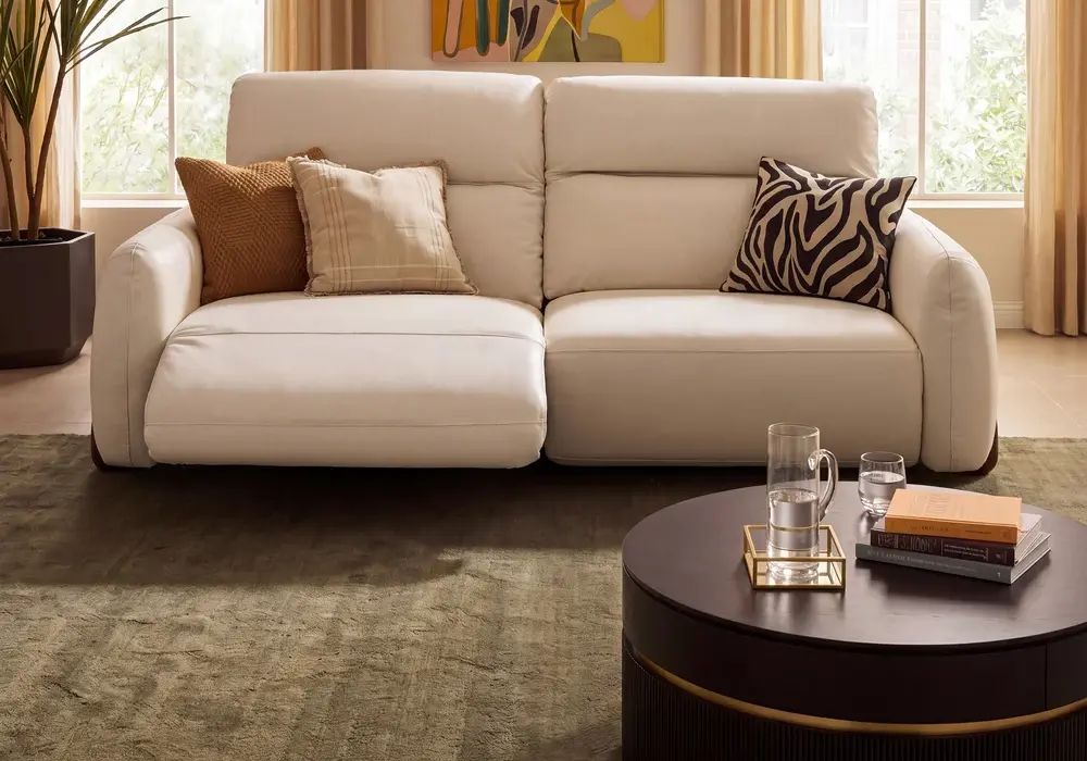 Curva 85" Genuine Leather Power Reclining Sofa with Adjustable Headrest