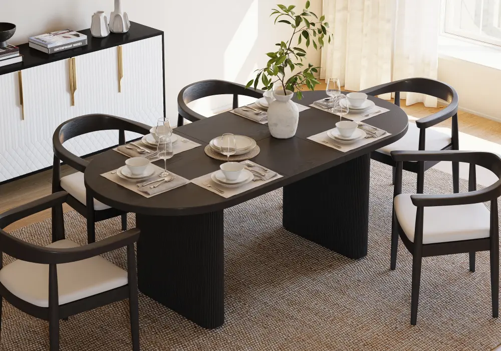 Fluve 63"-79" Extendable Oval Black Dining Table, Seats 4-6