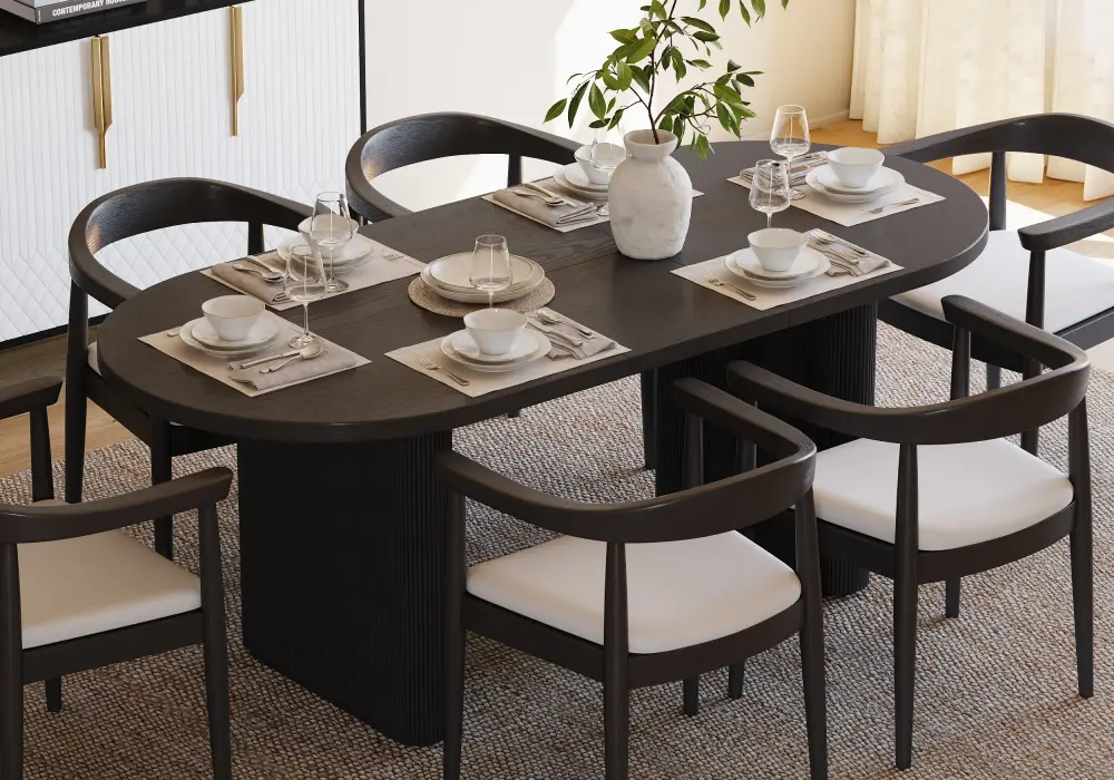 Fluve 63"-79" Extendable Oval Black Dining Table, Seats 4-6