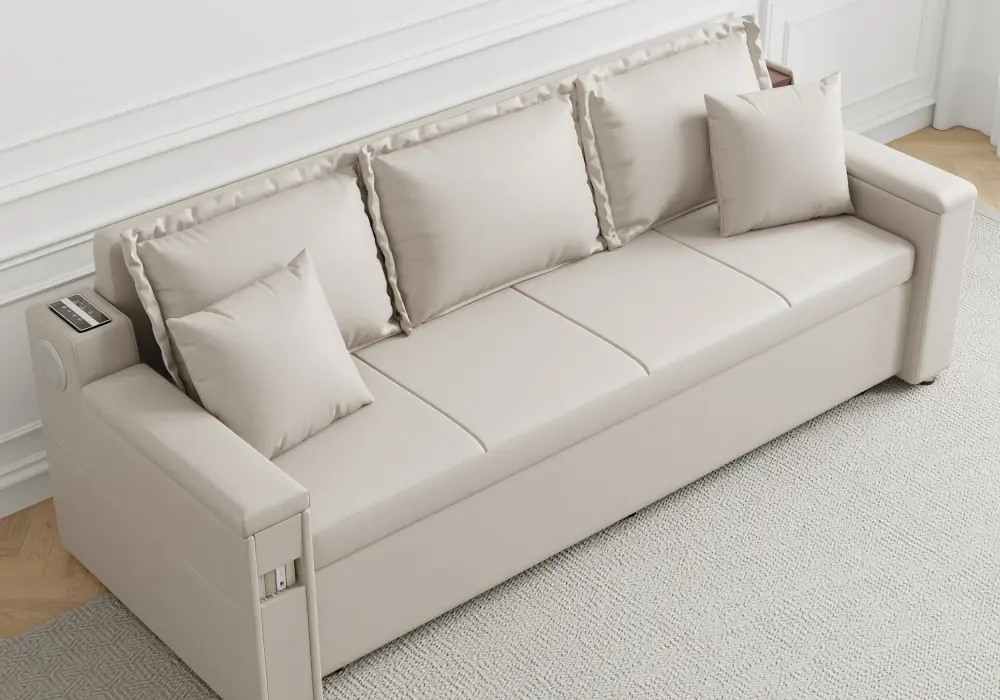 Canapé-lit en cuir 3 places King de 2108 mm avec haut-parleur et ports USB