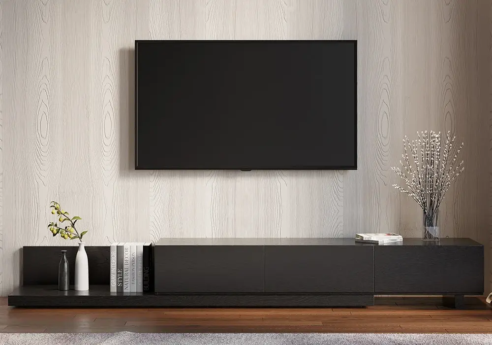 Extendable Floor TV Stand with 3 Drawers(84"-110")