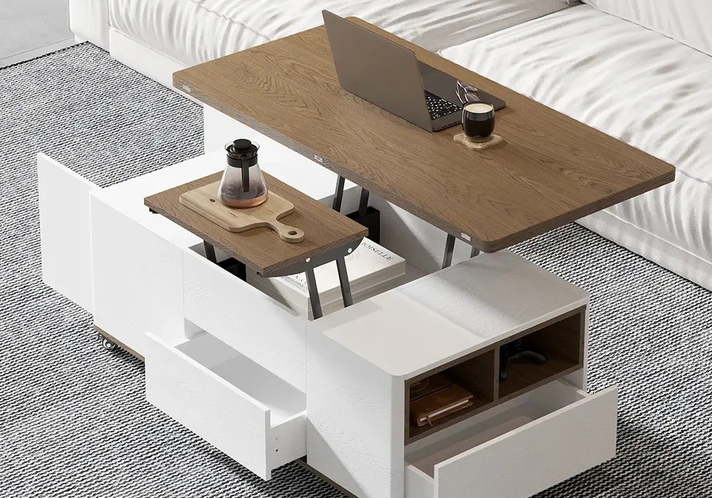 47" Lift-Top Extendable Coffee Table with Drawers & Cabinet