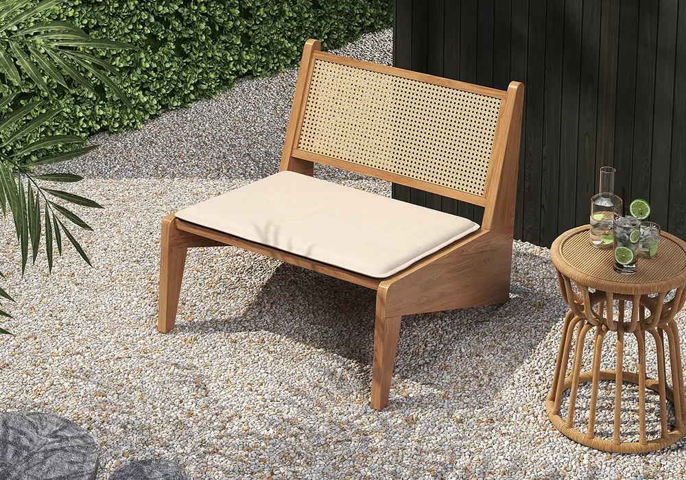 Chaise de patio en alliage d'aluminium et rotin PE de style Boho avec coussin amovible