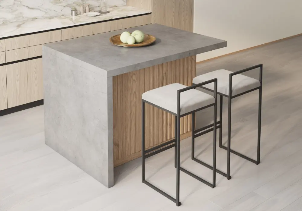 Îlot de cuisine moderne en bois de 1270 mm avec rangement, naturel et gris