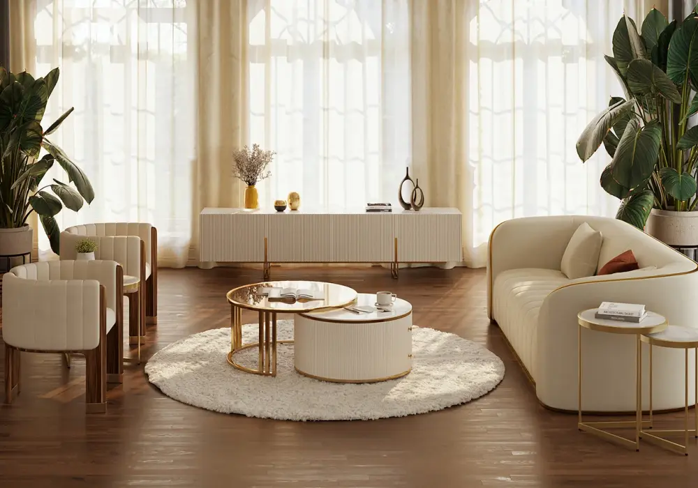 Grovyn 711-813 mm Round Nesting Coffee Table Set with Sintered Stone Top