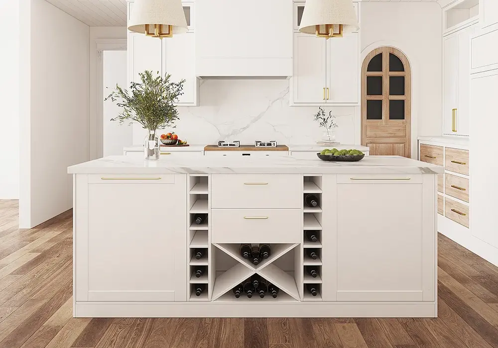 Modern 72" Wood Kitchen lsland with Wine Storage, White