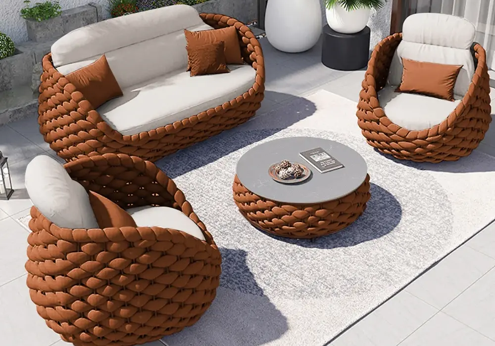 Cocaro 4-Piece Outdoor Rope Weave Sofa Set with Coffee Table in Orange