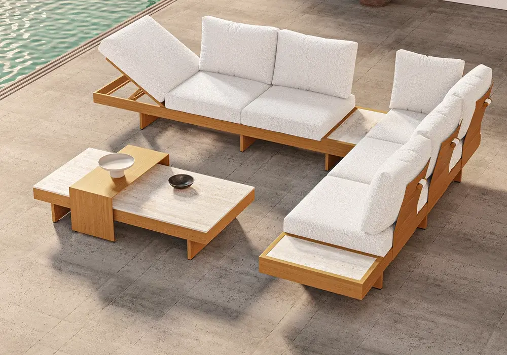 Ensemble de canapé modulaire Tevara 4 pièces en pierre frittée et aluminium avec table basse