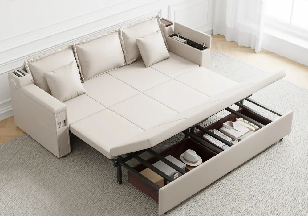 Canapé-lit en cuir 3 places de 2108 mm avec haut-parleur et ports USB