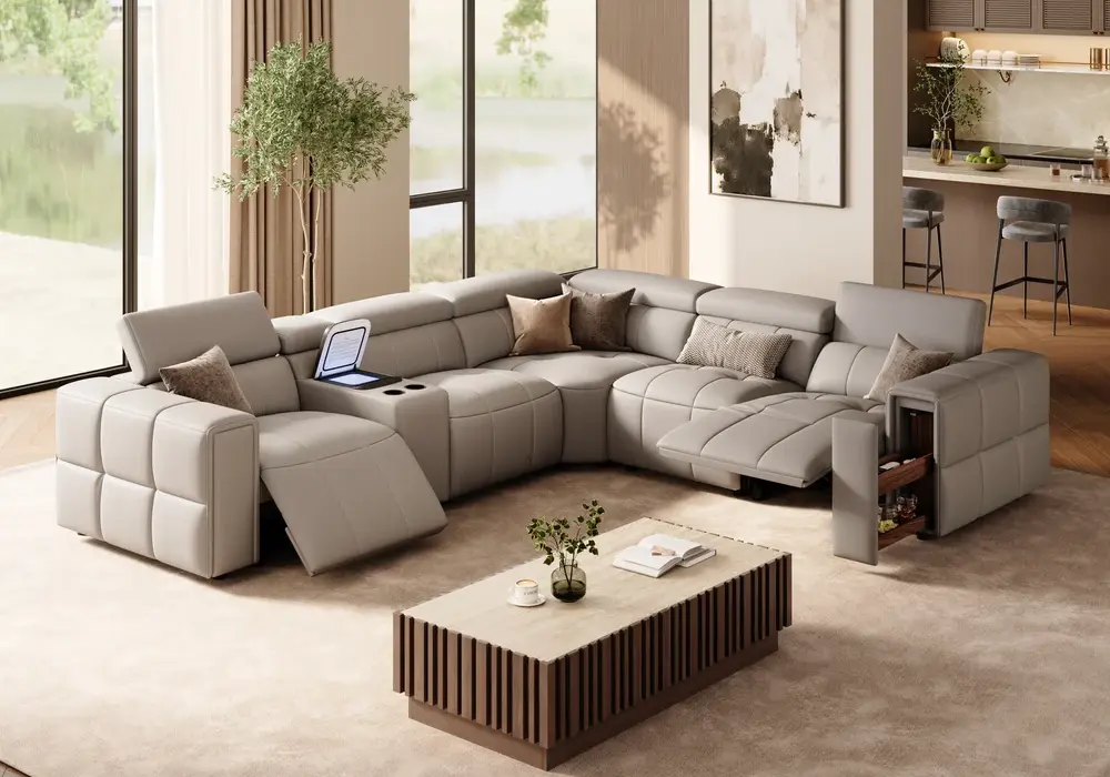 Genuine Leather Built-In Cooler Power Reclining Sofa