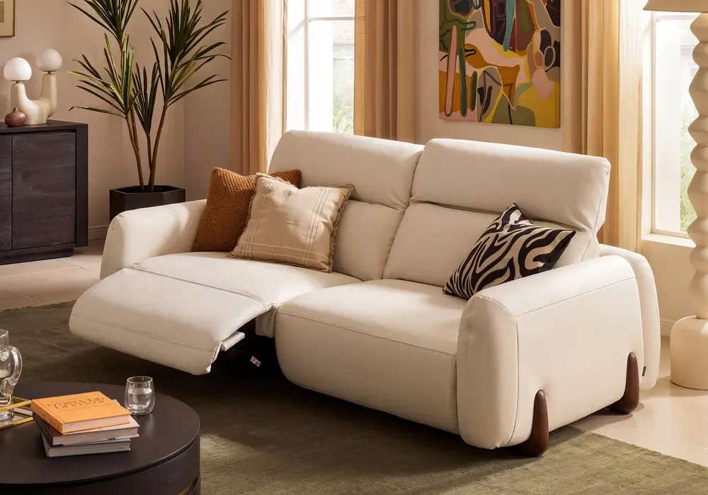 Curva 2159 mm Genuine Leather Power Reclining Sofa with Adjustable Headrest