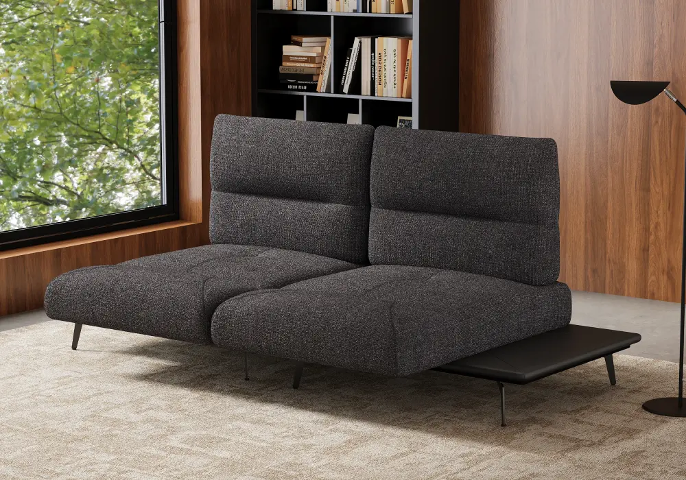 2-Piece Yarn-Dyed Fabric and Faux Leather Reclining Sectional Sofa