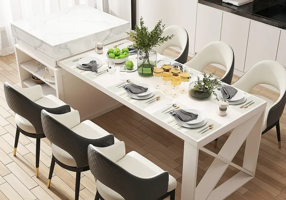 73"-93" Extendable Modern White Kitchen Island MDF with Storage Kitchen Cabinet