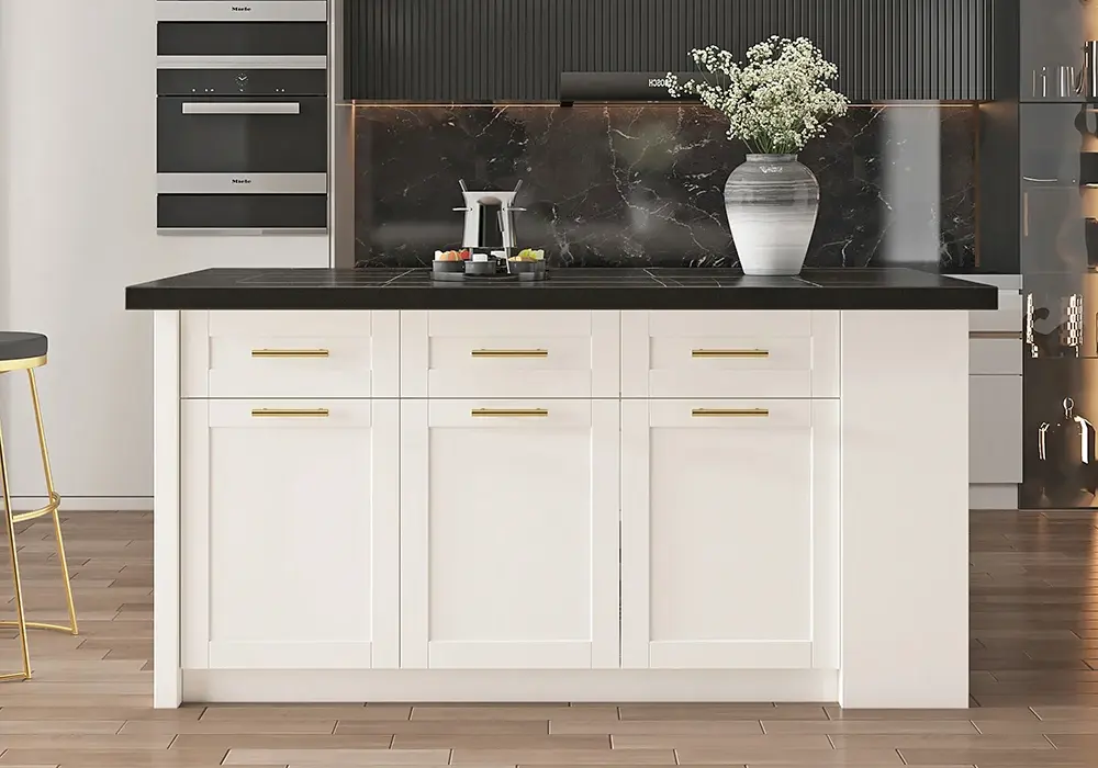 72" Modern Style Laminate Kitchen Islands with Multi-Storage Black & White