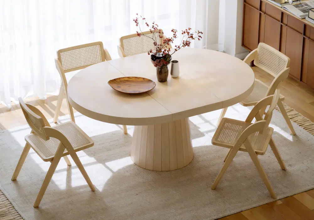 Japandi 991-1397 mm Extendable Round-to-Oval Wood Dining Table–Whitewash, Seats 4-6