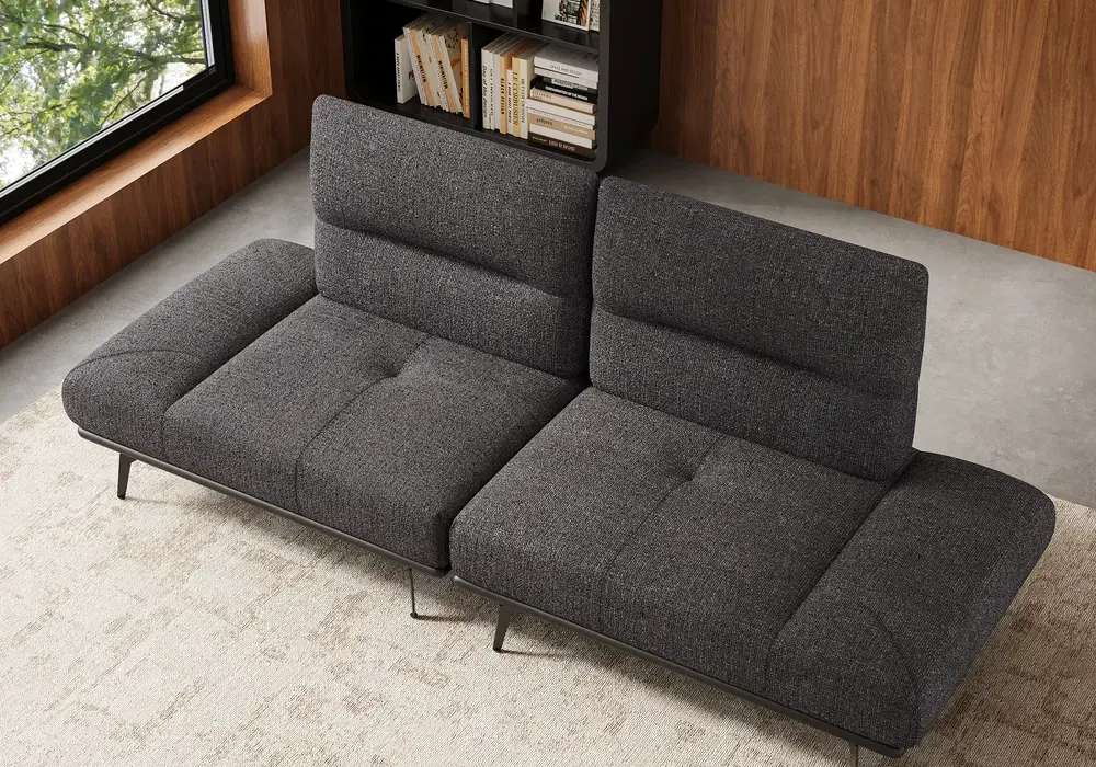2-Piece Yarn-Dyed Fabric and Faux Leather Reclining Sectional Sofa
