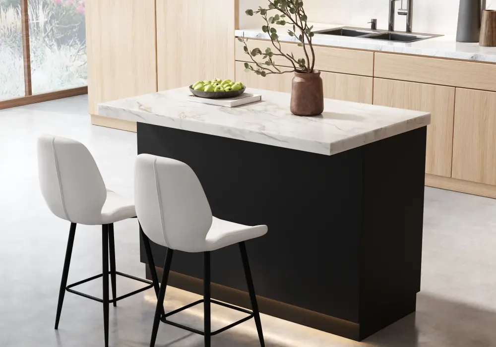 1270 mm Japandi Style Wood Kitchen Island with Multi-Storage and LED Light Black & White