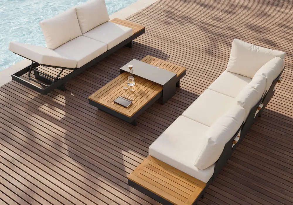 Tevara 4-Piece Outdoor Teak & Aluminum Modular Sofa Set with Coffee Table for 6 in Ivory