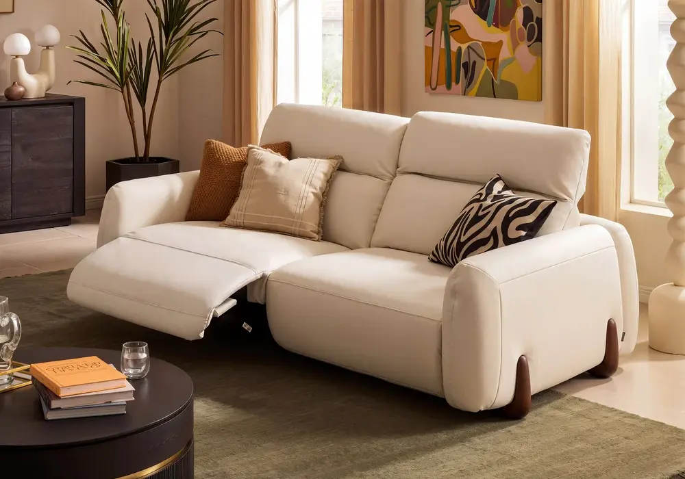 Curva 85" Genuine Leather Power Reclining Sofa with Adjustable Headrest