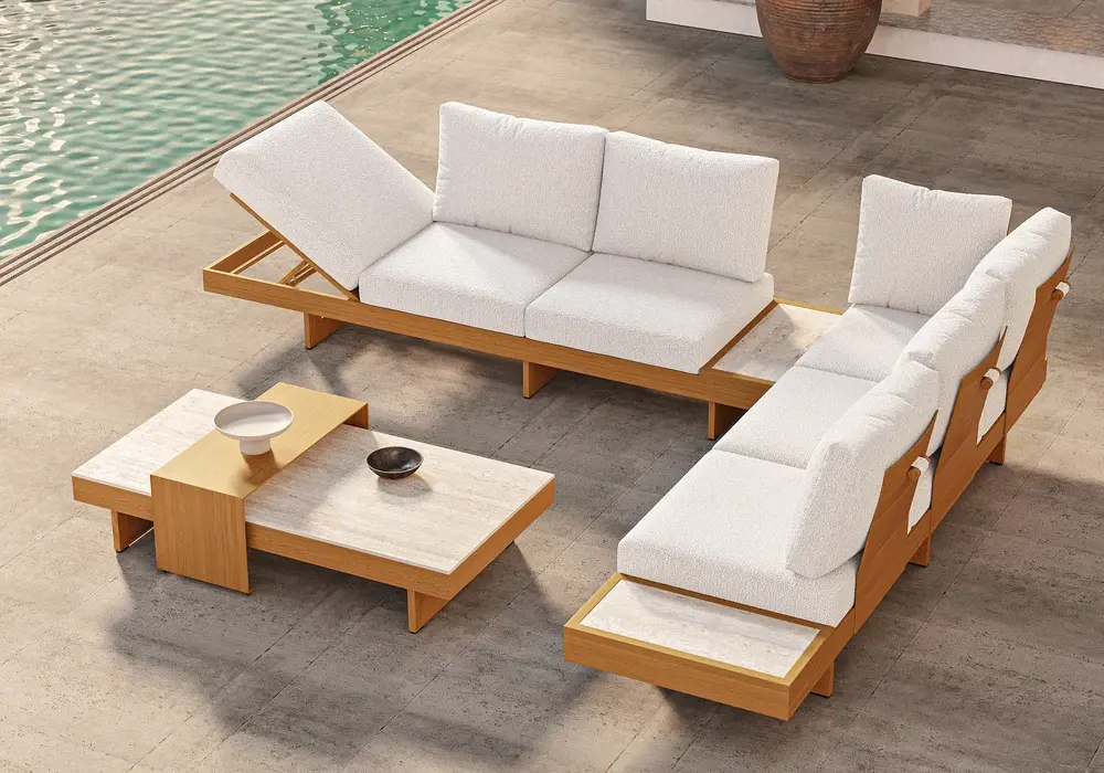 Tevara 4-Piece Outdoor Sintered Stone & Aluminum Modular Sofa Set with Coffee Table