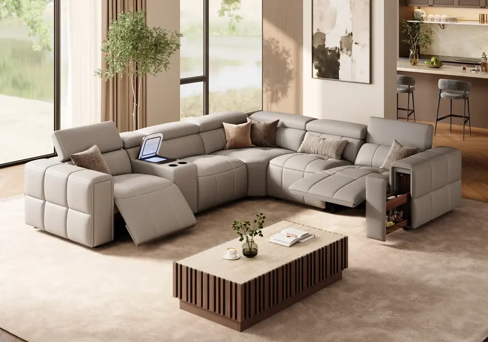 Genuine Leather Built-In Cooler Power Reclining Sofa