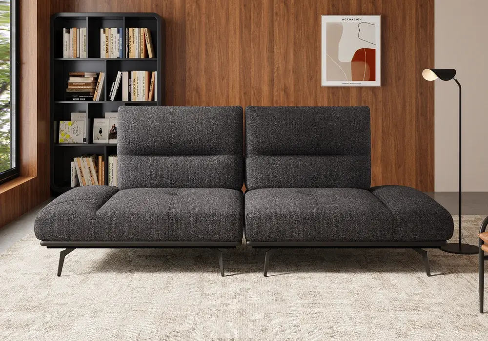 2-Piece Yarn-Dyed Fabric and Faux Leather Reclining Sectional Sofa