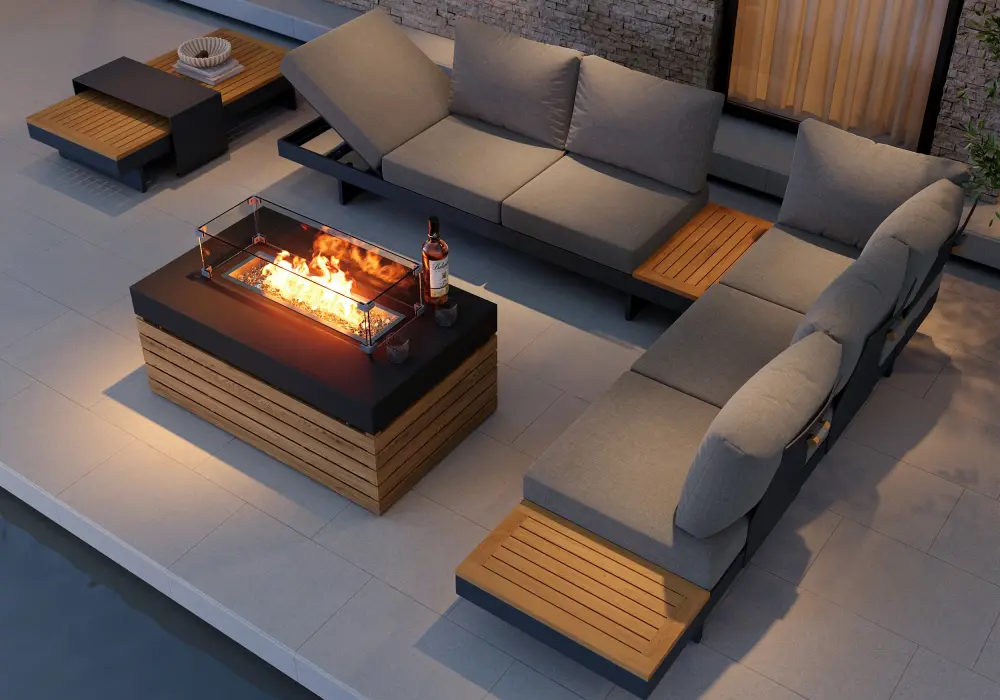 Tevara 4-Piece Outdoor Teak & Aluminum Modular Sofa Set with Coffee Table for 6 in Gray