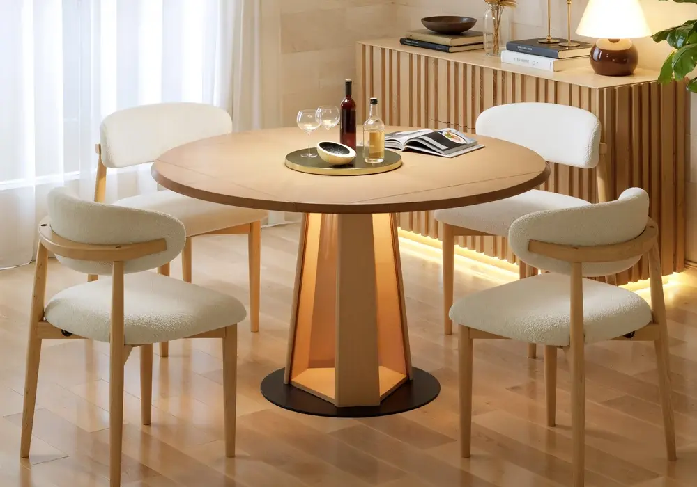 36"-47" Extendable Natural Wood Dining Table with LED Light, Seats 2-4