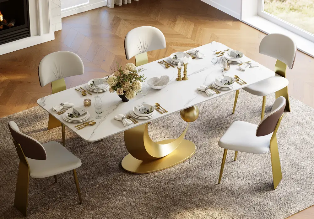 71" Modern Rectangular Glossy Sintered Stone Dining Table, Seats 6