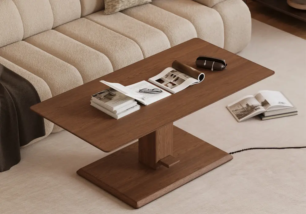 1194 mm Walnut Lift-Top Height-Adjustable Coffee Table