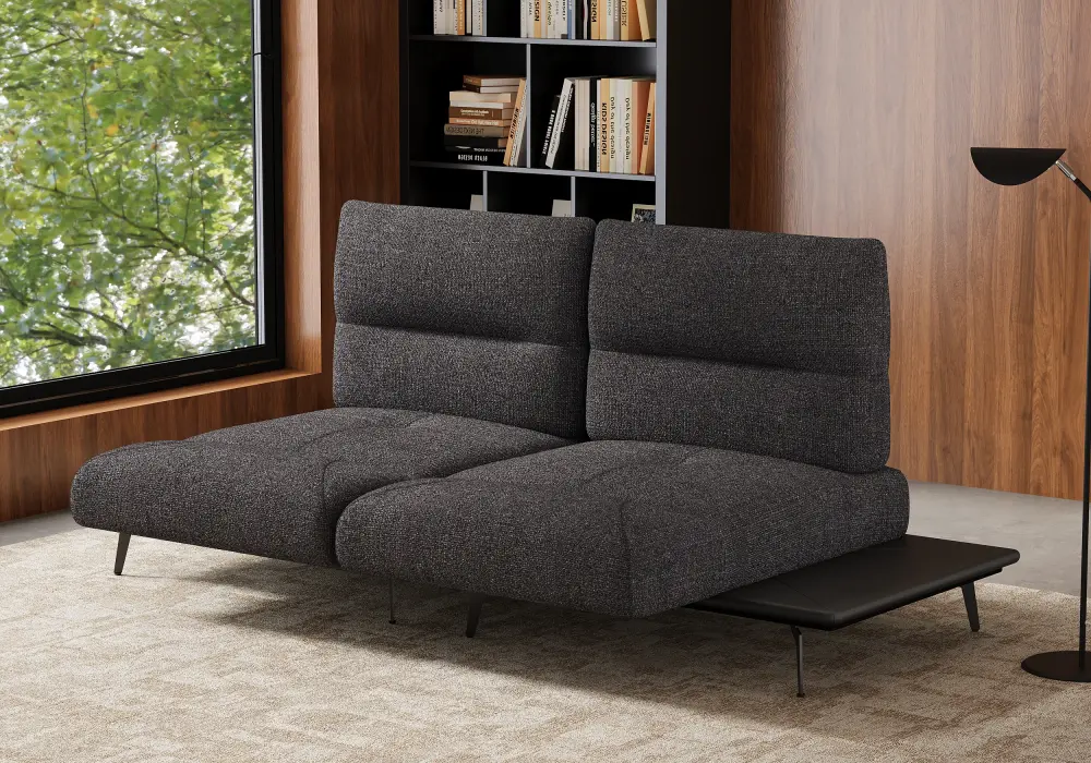 2-Piece Yarn-Dyed Fabric and Faux Leather Reclining Sectional Sofa