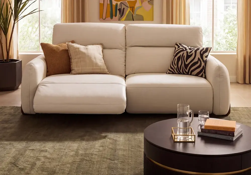 Curva 2159 mm Genuine Leather Power Reclining Sofa with Adjustable Headrest