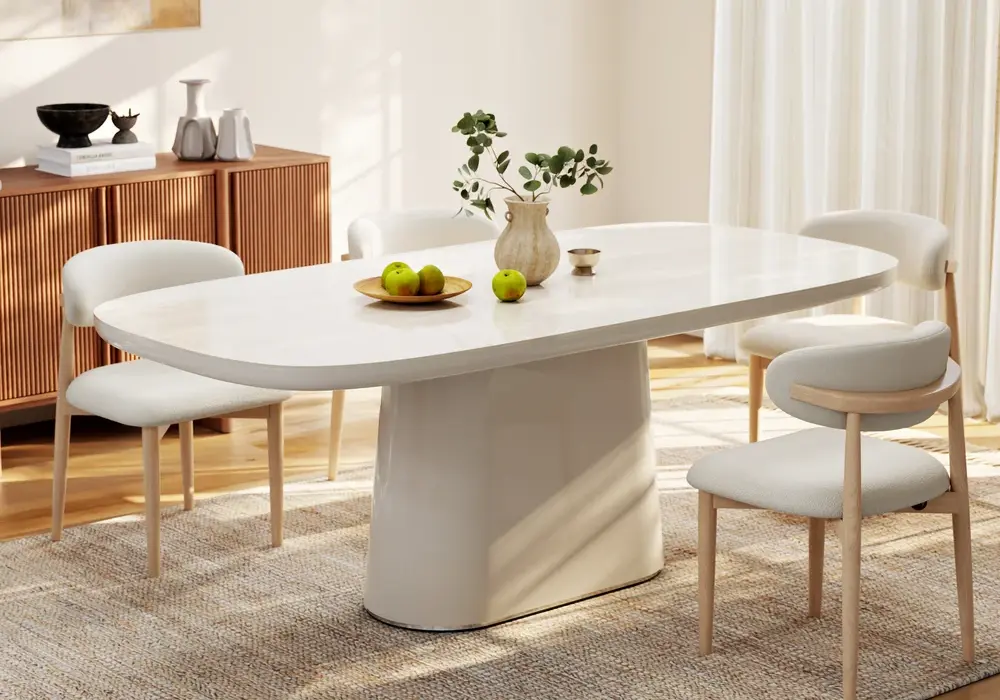 Modern 2007 mm Oval Faux Travertine Sintered Stone Dining Table, Seats 6