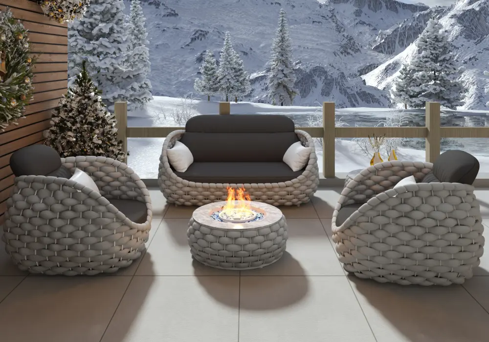 Cocaro 5-Pieces Winter Outdoor Smokeless Fire Pit Sofa Set with Coffee Table & Chairs