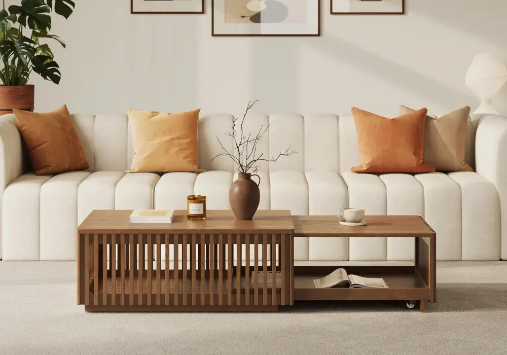 33"-55" Extendable Walnut Coffee Table with Storage