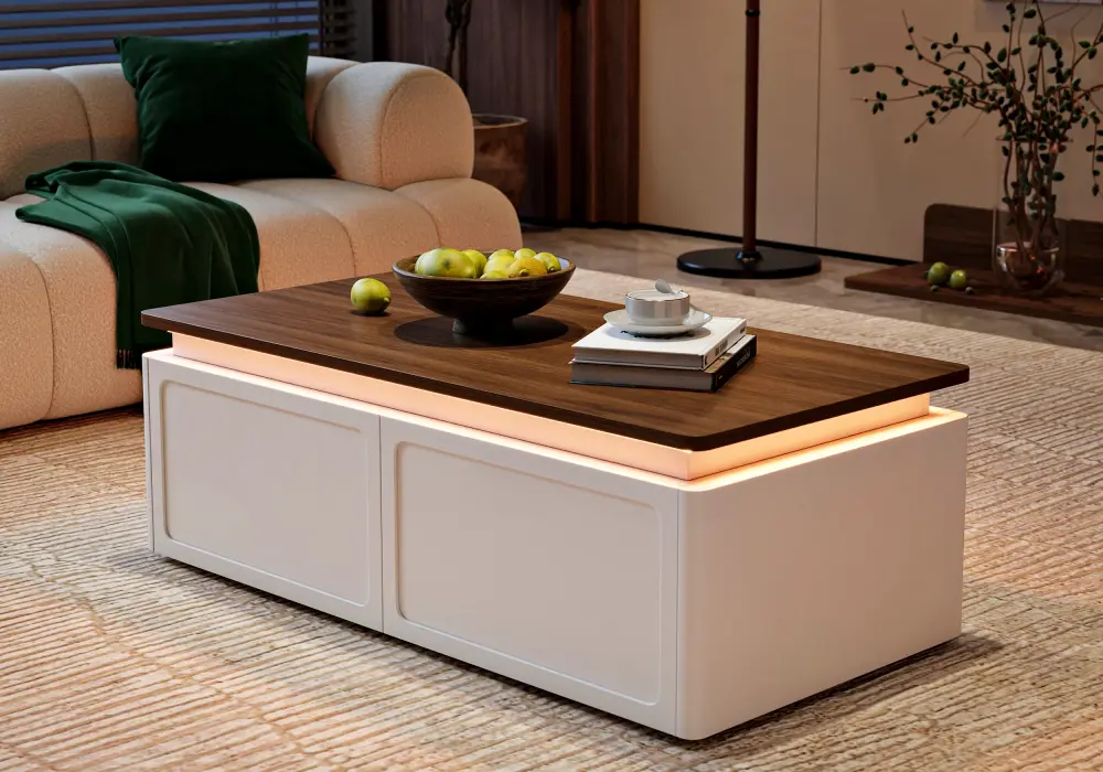 Ambra 47" Walnut & White LED Coffee Table
