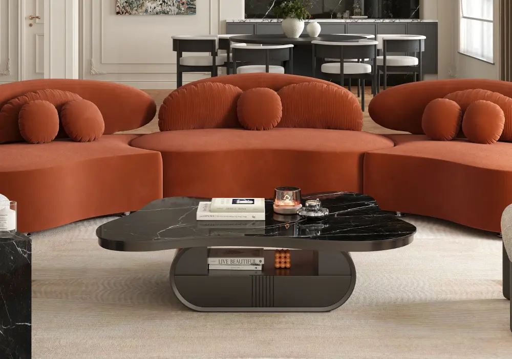 51" Oval Sintered Stone Coffee Table with Storage