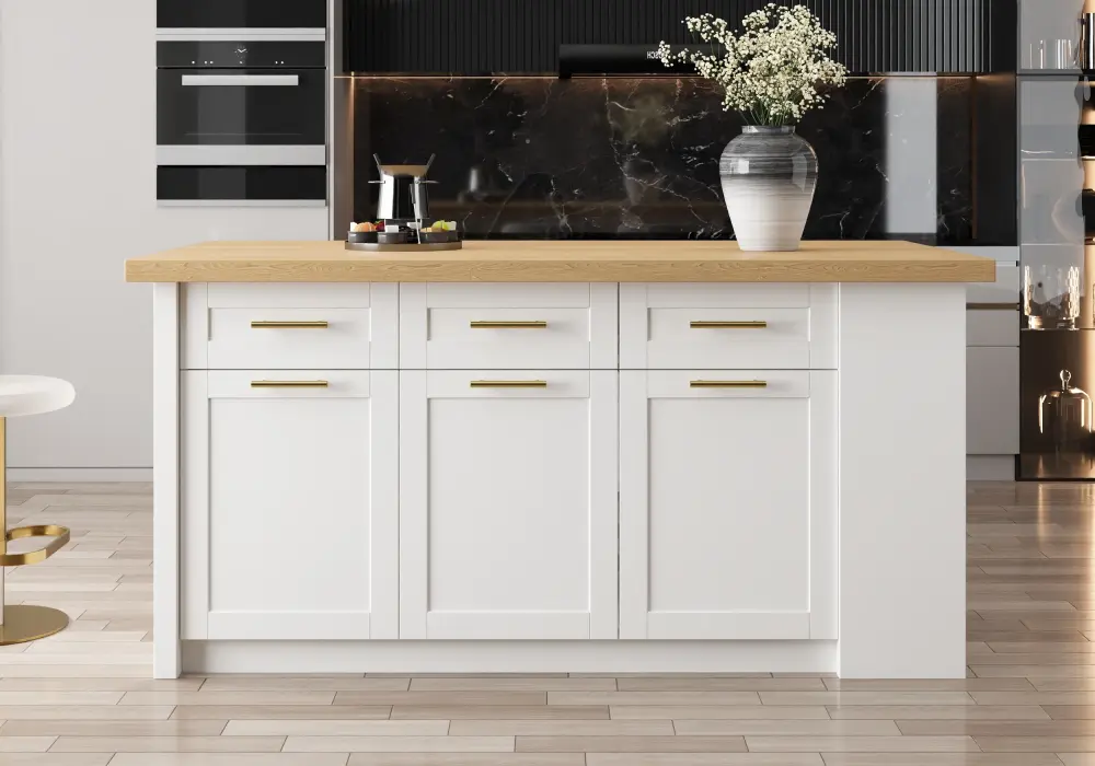 Modern 72" Wood Kitchen Island with Drawers & Cabinets, Natural & White